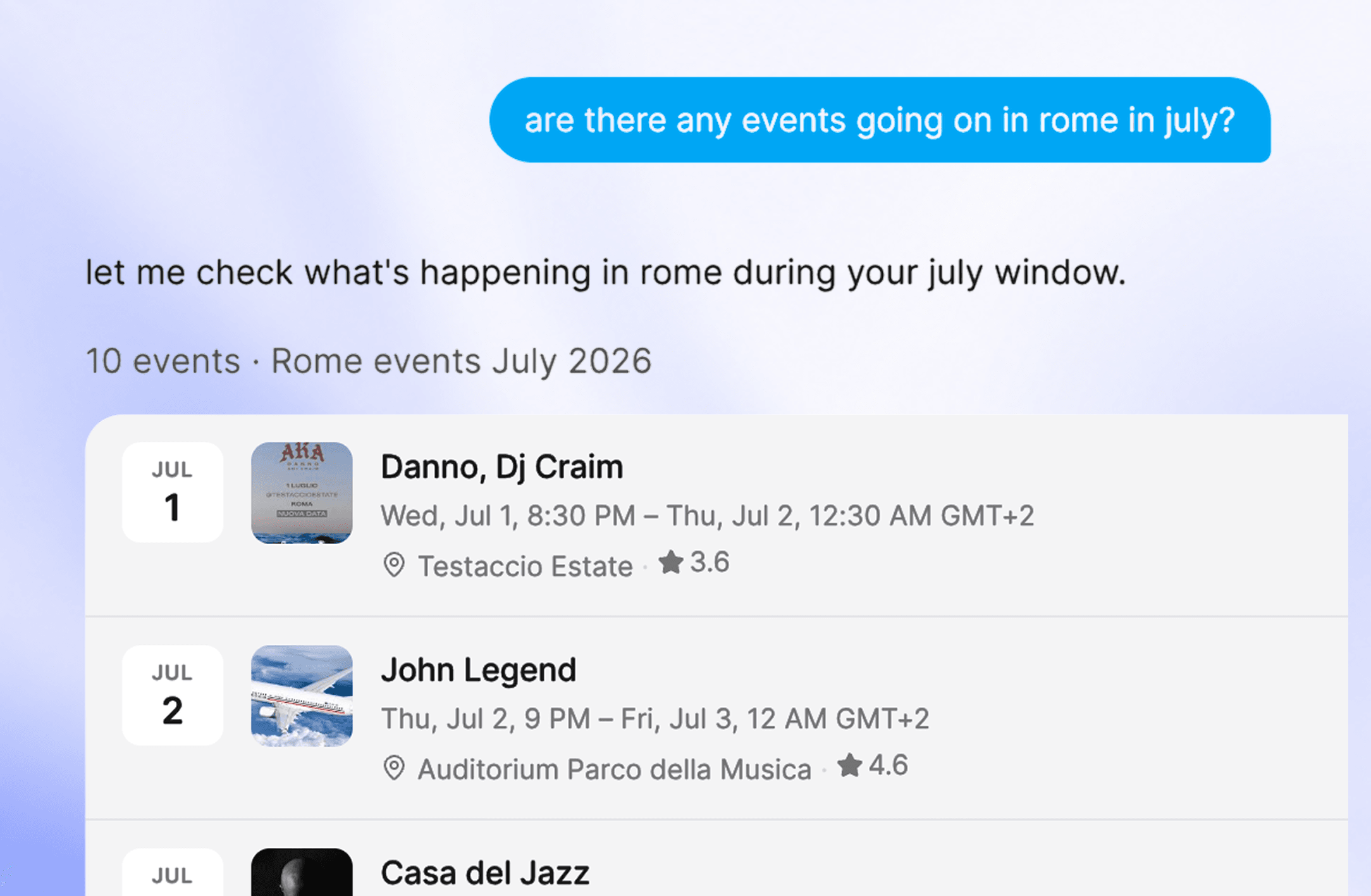 Events happening in Rome during the trip dates